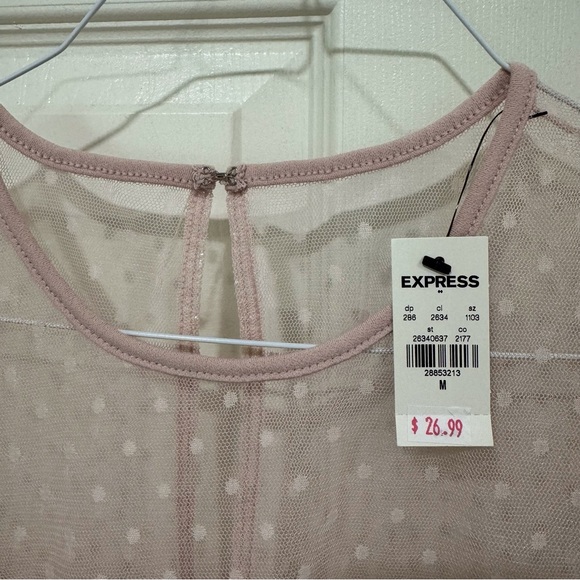 Express Mesh Polka Dot Puff Sleeve Top size Medium - Picture 4 of 5